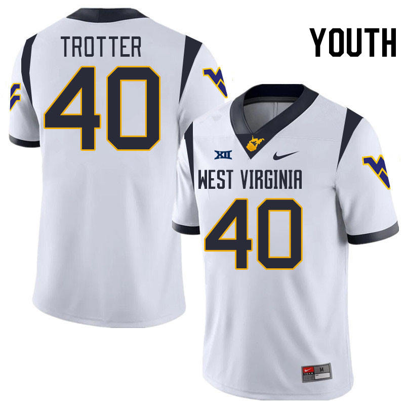 Youth #40 Josiah Trotter West Virginia Mountaineers College 2024 New Uniforms Football Jerseys Stitc